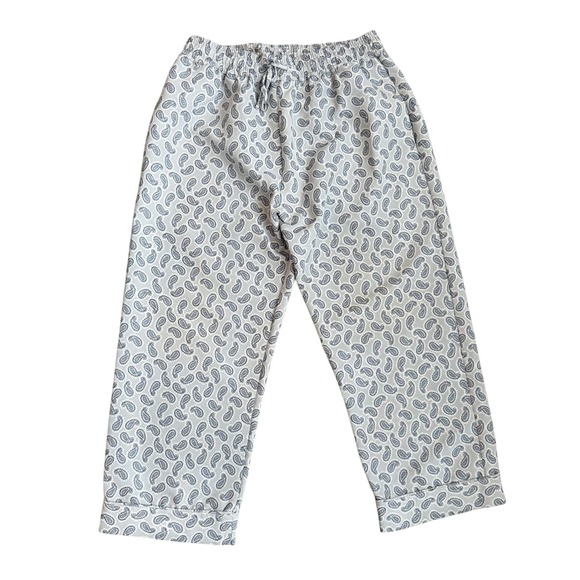 Buru Pants - Buru Women Blue White Paisley Loungewear‎ Elastic Waist Drawstring Cuffed Large